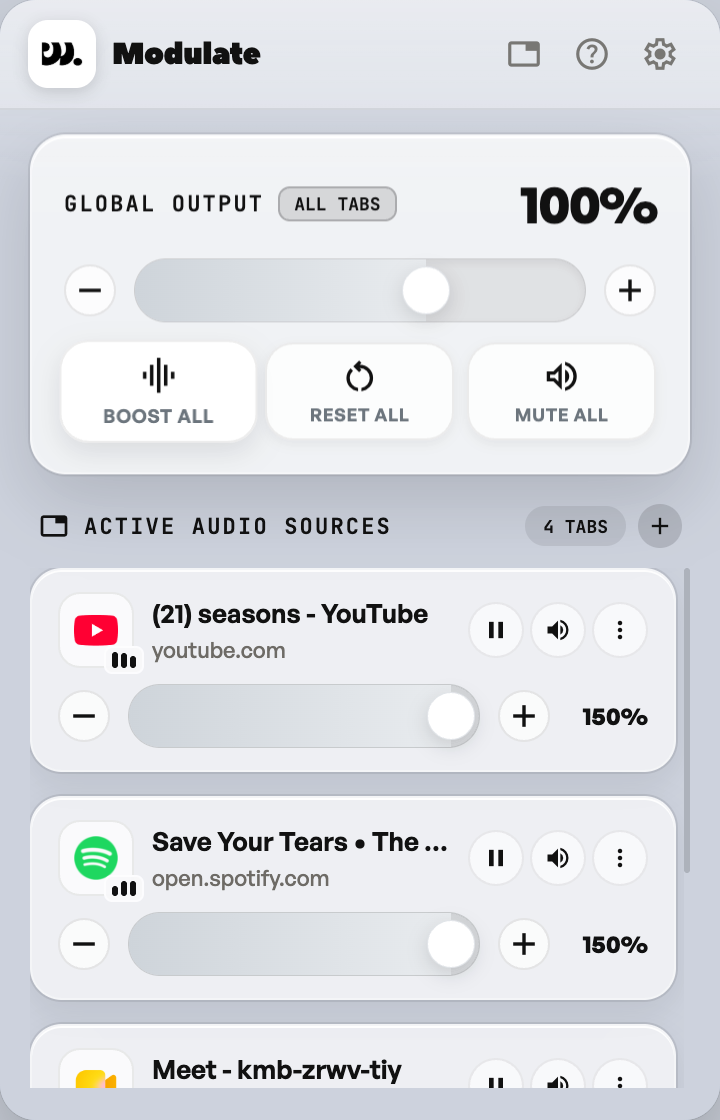 After Boost All, tabs at 150%