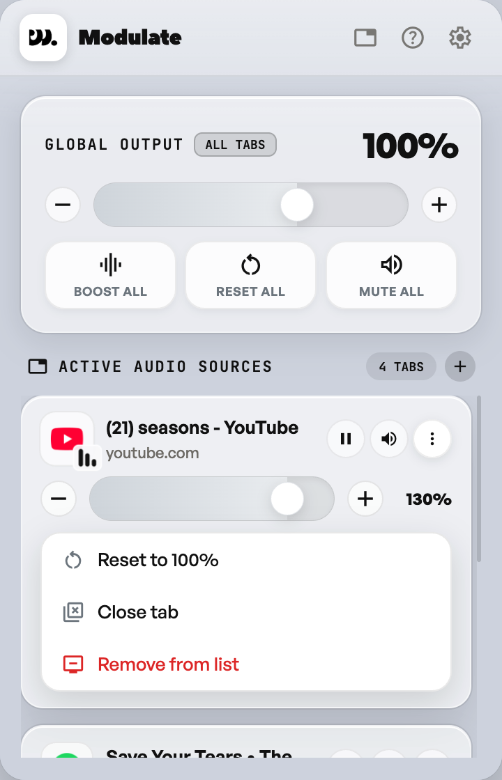 Per-tab menu open